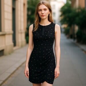 Allegra K Party Dress Sleeveless Star Print Mini‎ Dress Black XL